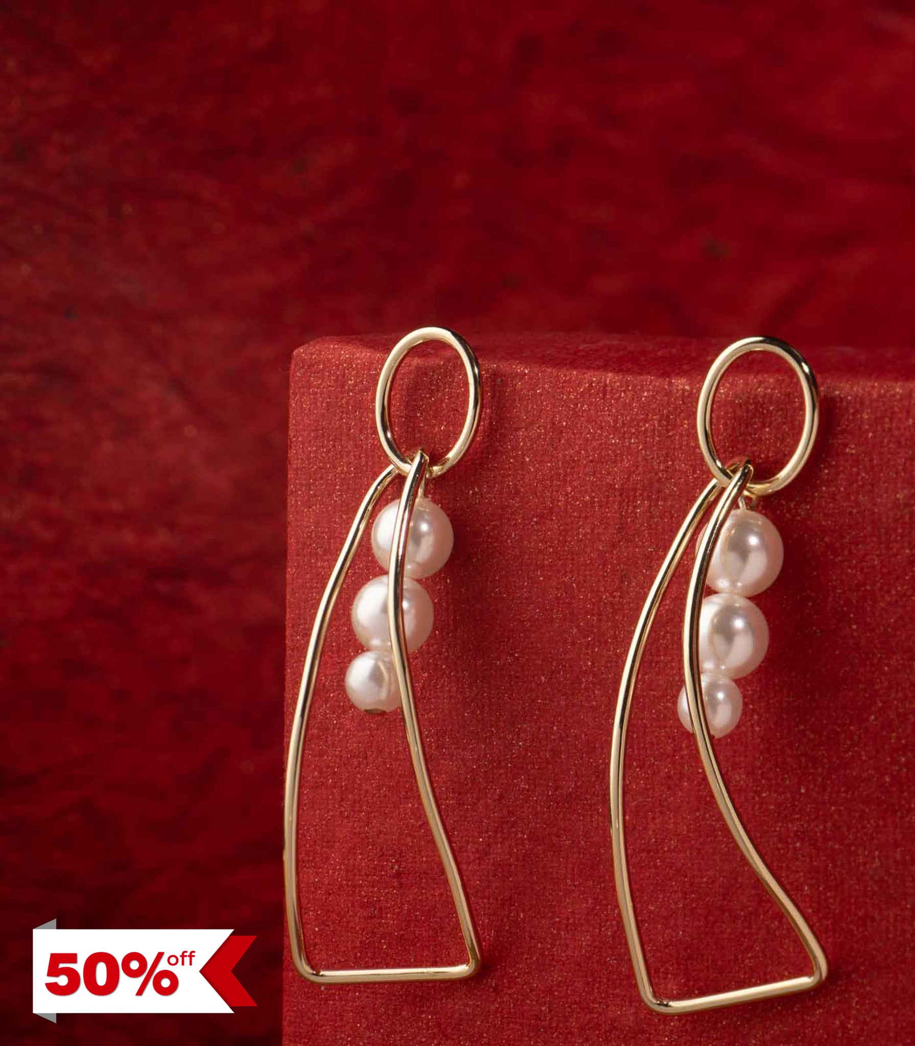 Elegent Trio Pearl Earrings (Brass)