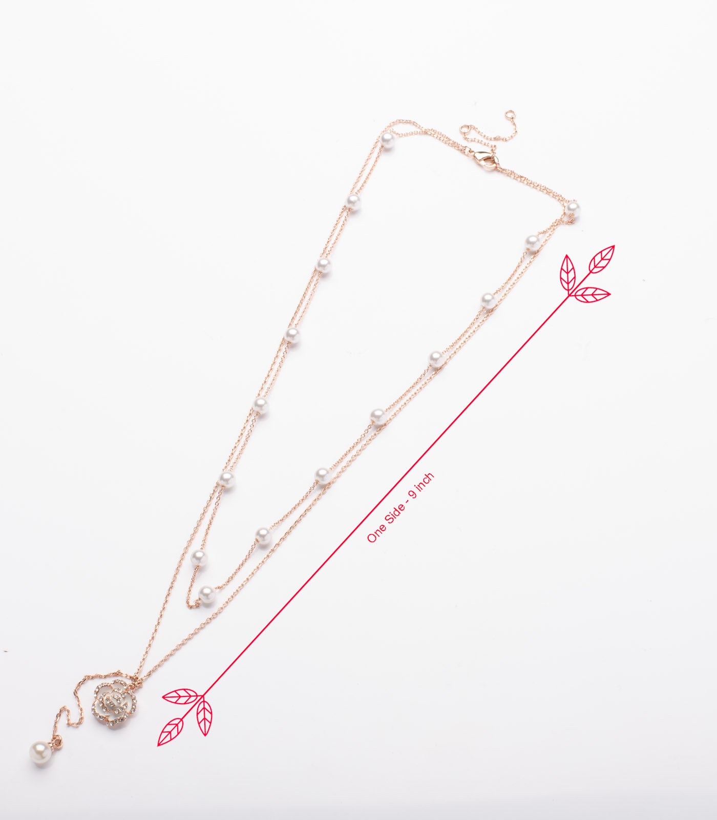 Dangling White Rose and Pearl Necklace (Brass)