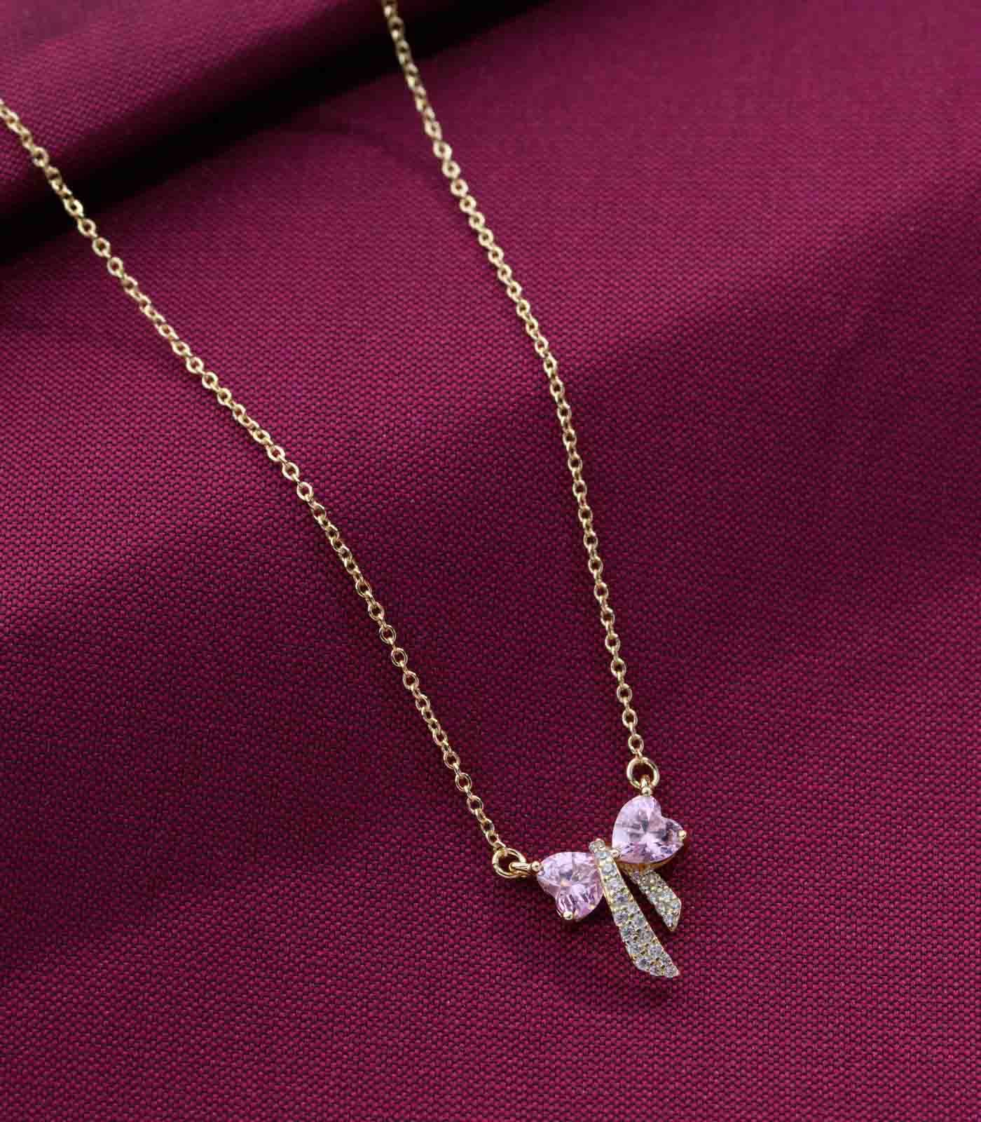 Pink Bow Necklace (Brass)