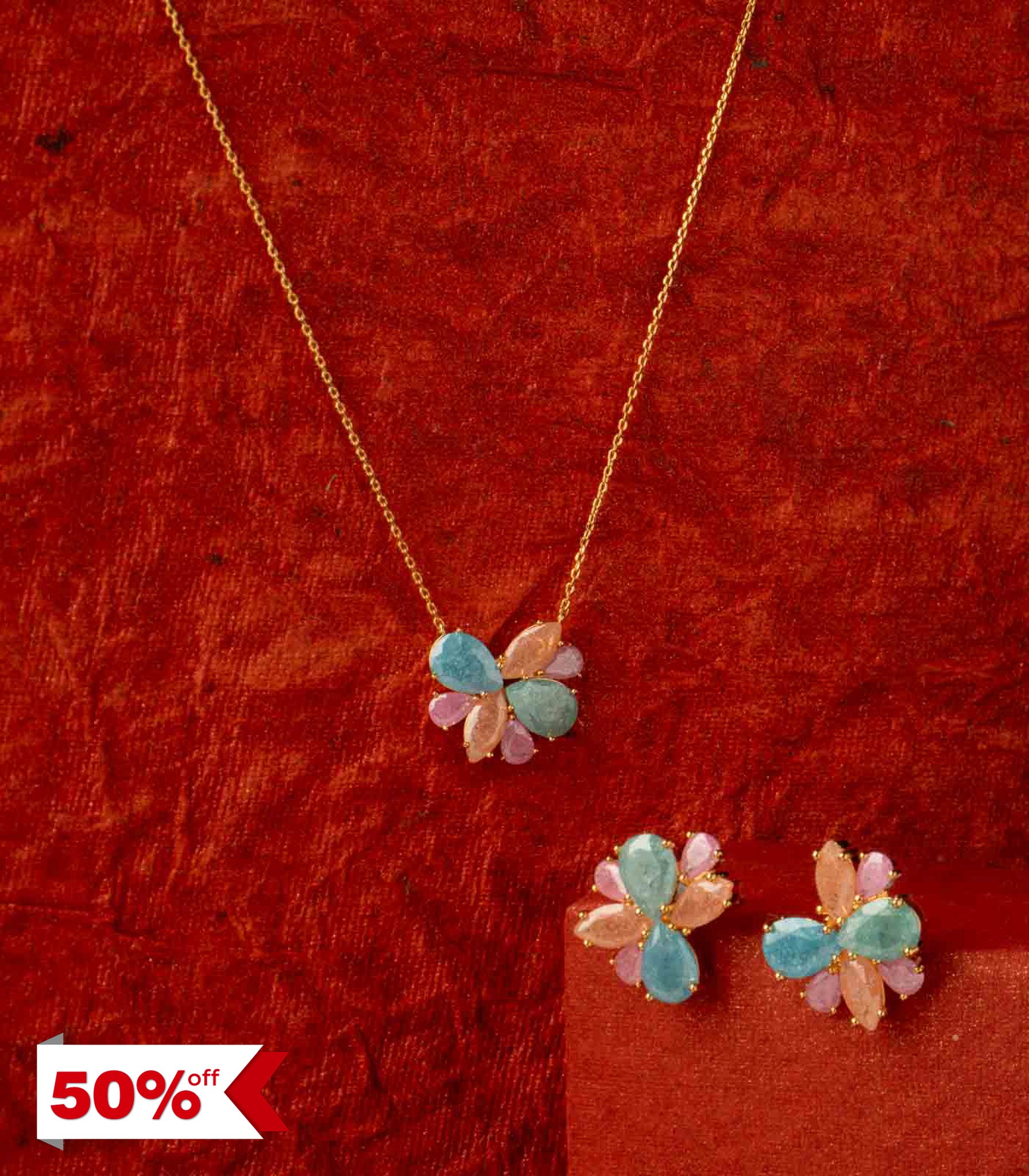 Blooming Flower Necklace Set (Brass)