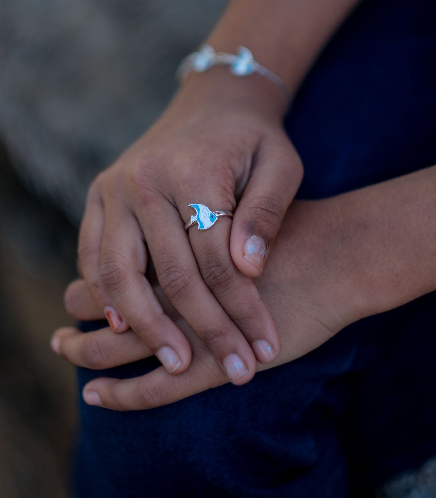 Blue Fish Finger Ring (Silver)