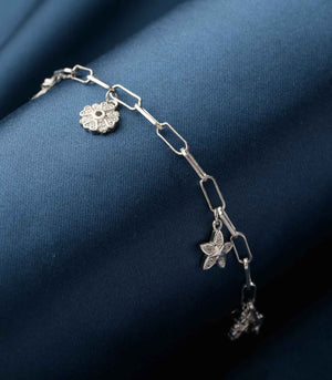 Bulky Chain Floral Bracelet (Silver)