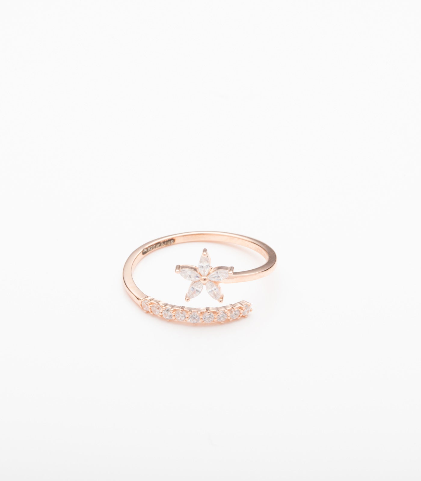 Rosy Flower Adjustable Finger Ring (Silver)