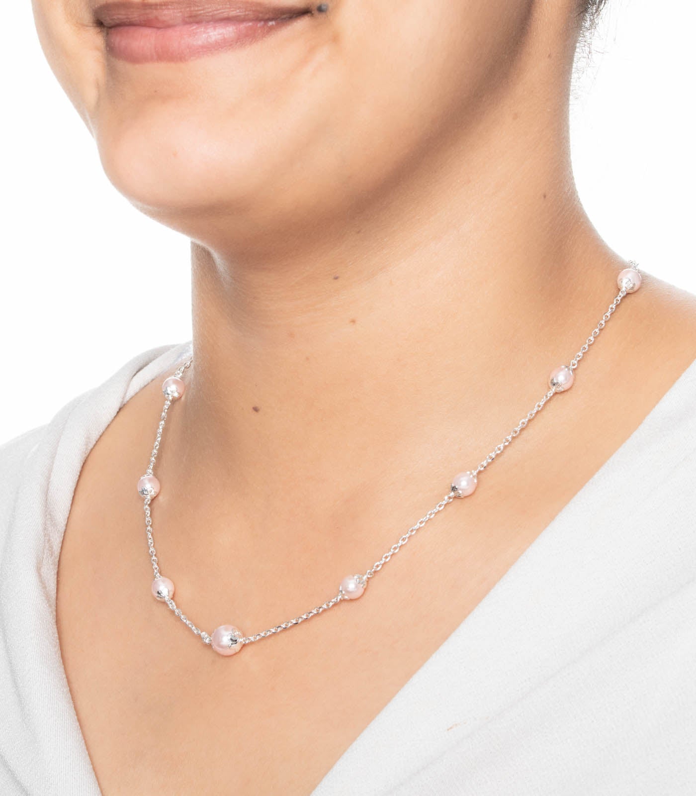 Rose Gold Beads Necklace (Silver)