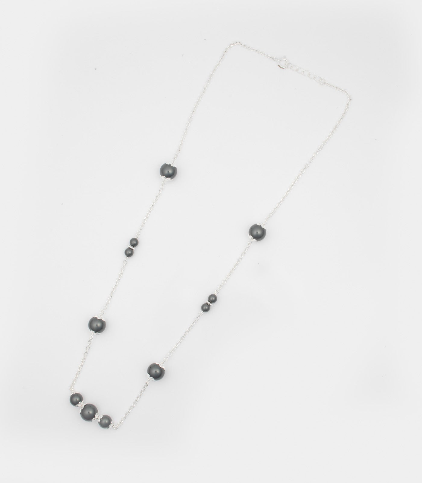 Dual Black Beads Necklace (Silver)