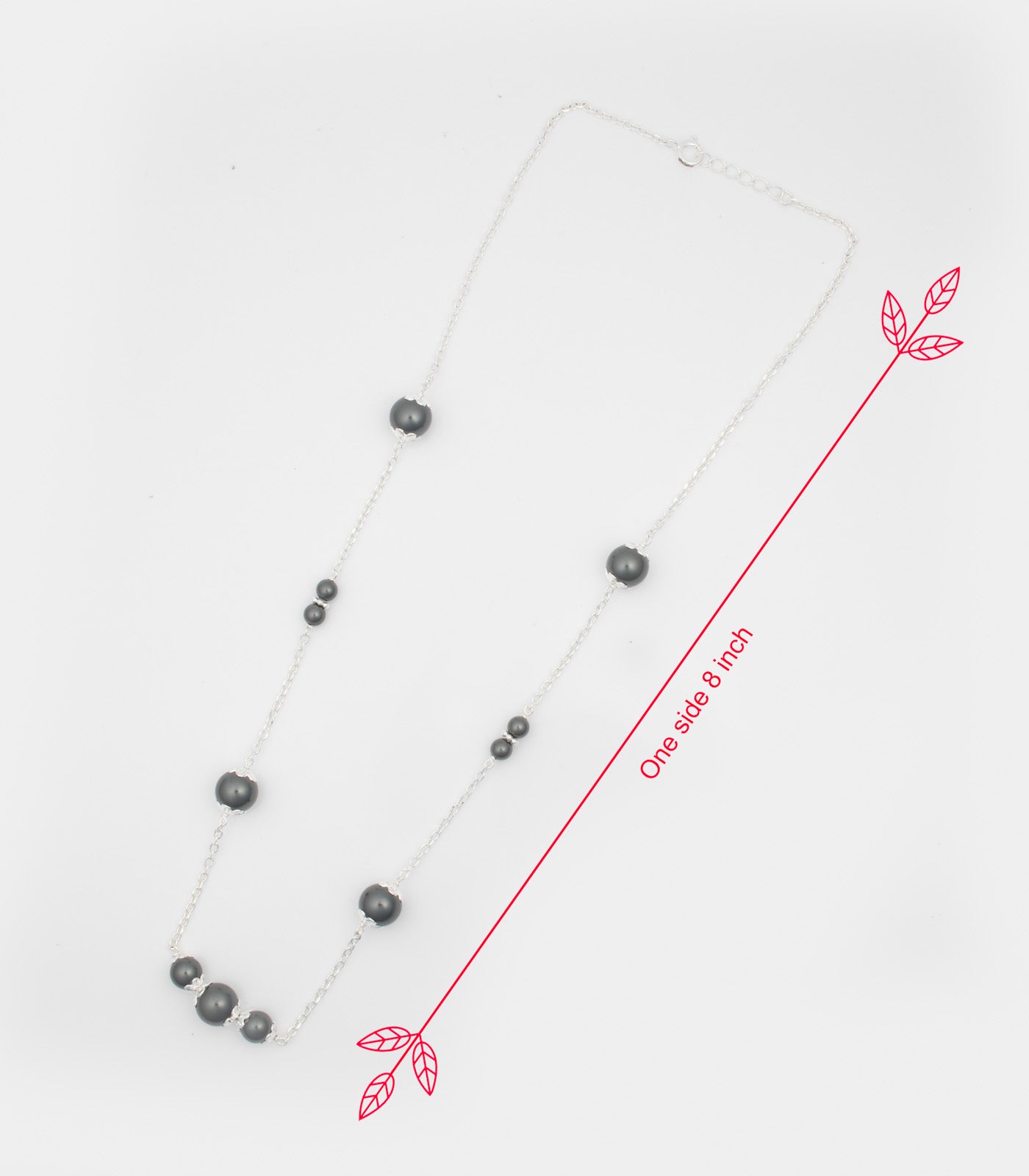 Dual Black Beads Necklace (Silver)