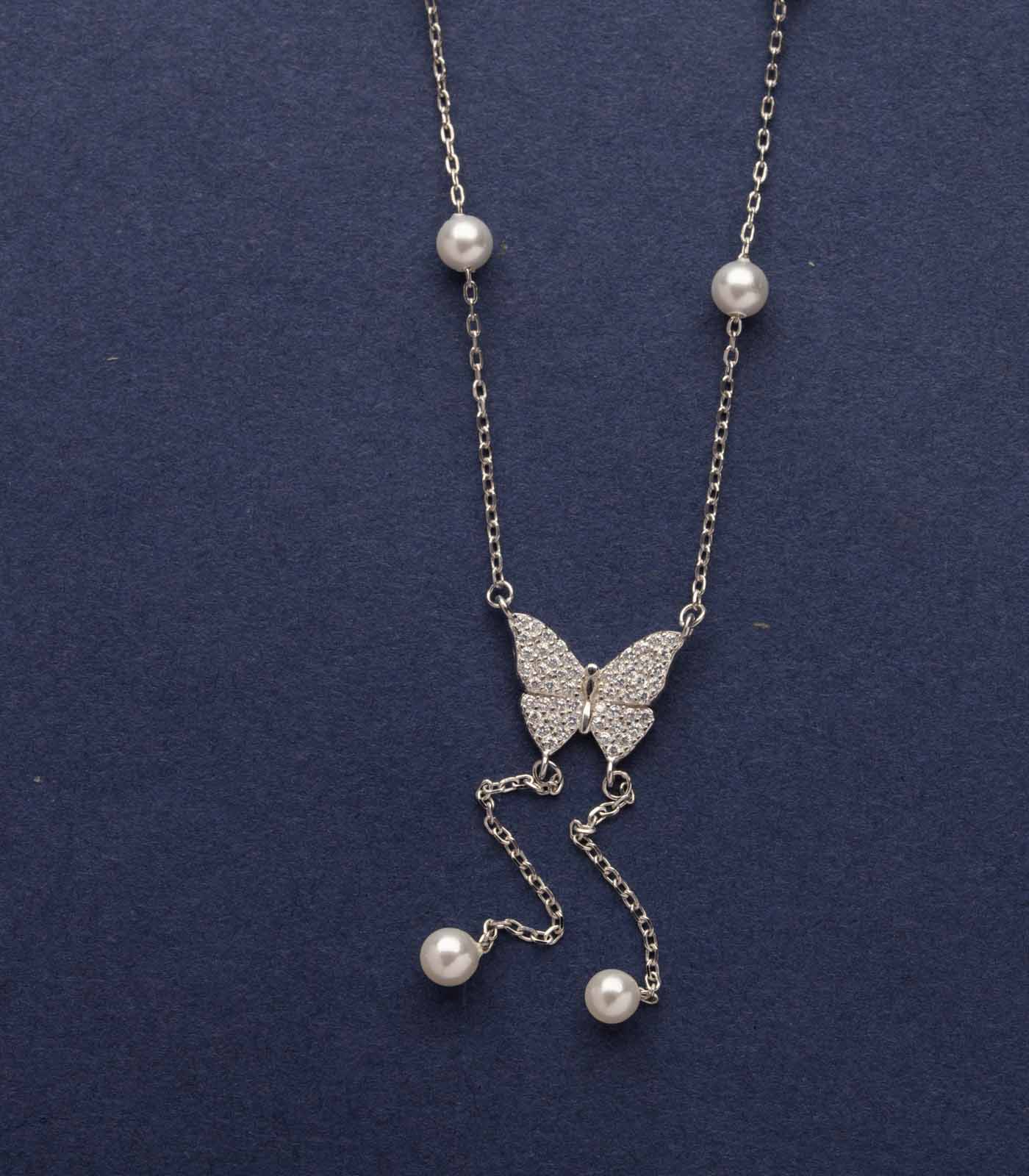 Pearly Butterfly Necklace (Silver)