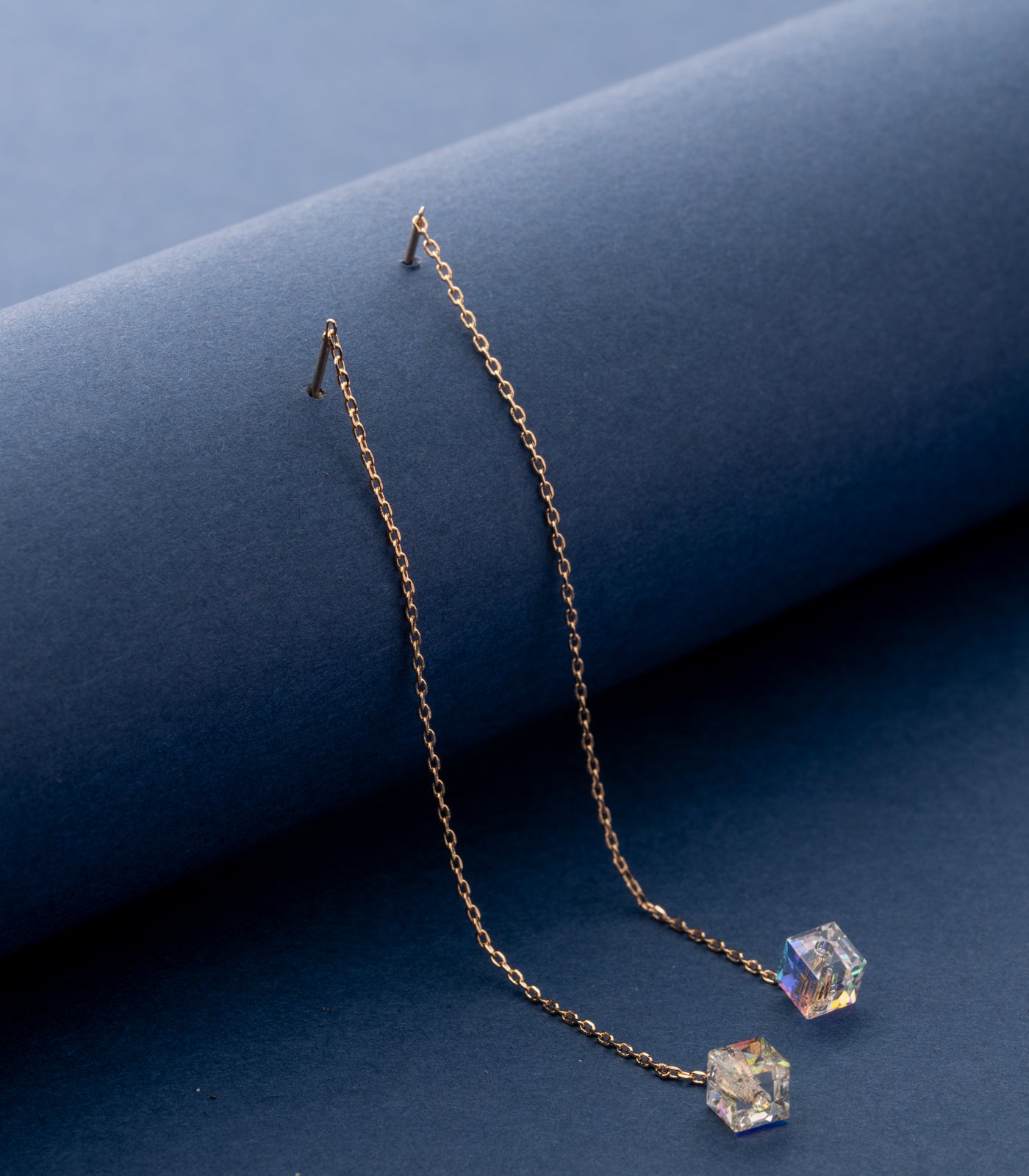 Long Chain Crystal Earrings (Brass)