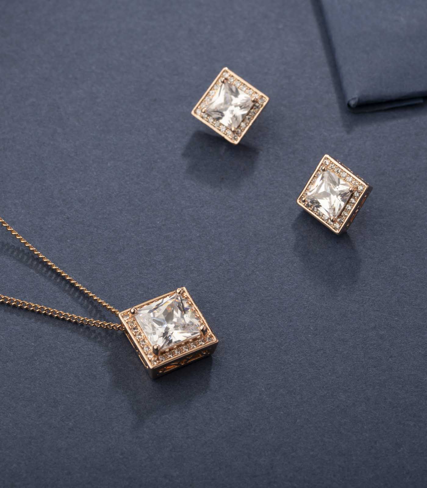 Sterling Diamond Shaped Necklace Set (Brass)