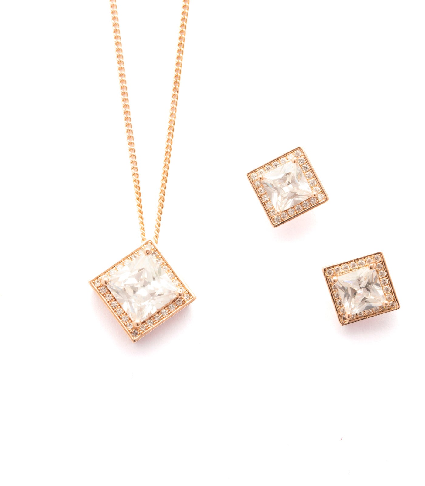 Sterling Diamond Shaped Necklace Set (Brass)