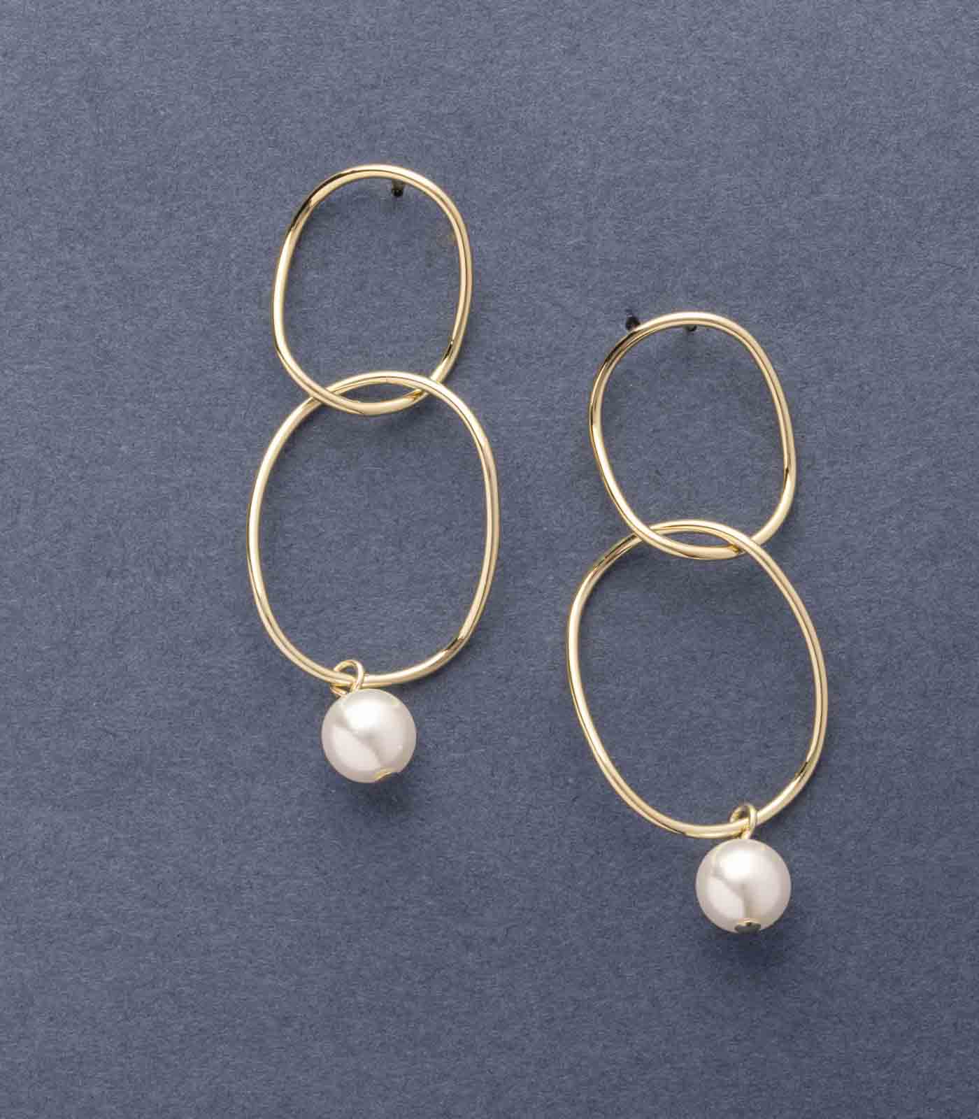 Twin Ring Pearly Earring (Brass)